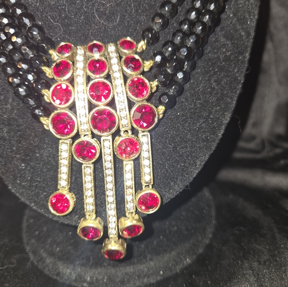 Heidi Daus "An Affair to Remember" Crystal Multi-Row Black&Red Choker/Necklace - Picture 3 of 5